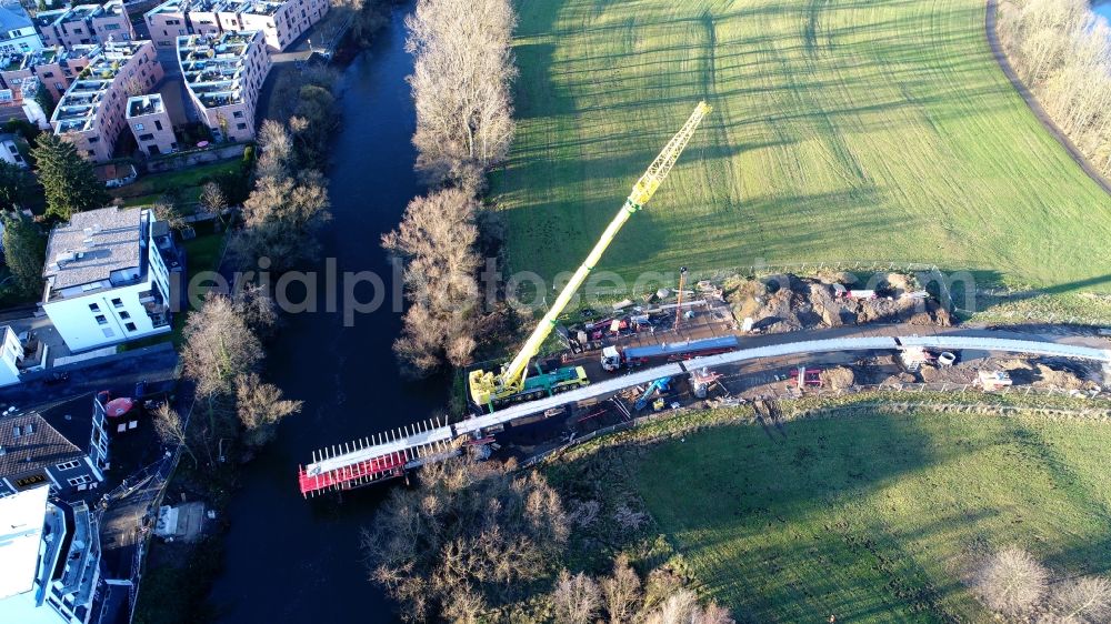 Aerial photograph Hennef (Sieg) - New construction of the bridge structure Siegbruecke on Rainer C.-Horstman-Weg in Hennef (Sieg) in the state North Rhine-Westphalia, Germany