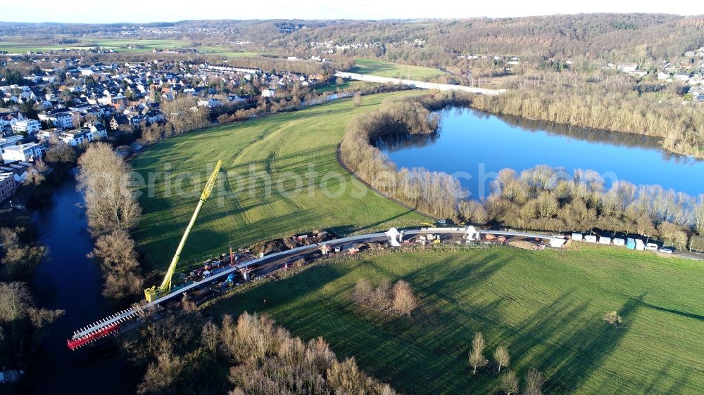 Aerial image Hennef (Sieg) - New construction of the bridge structure Siegbruecke on Rainer C.-Horstman-Weg in Hennef (Sieg) in the state North Rhine-Westphalia, Germany