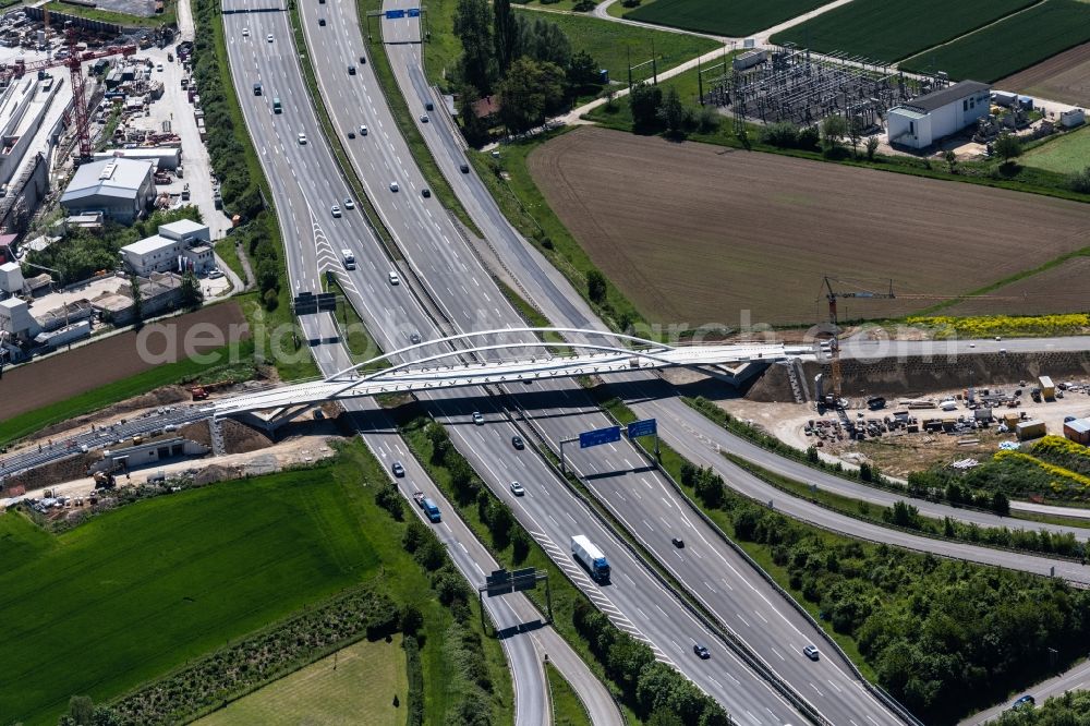 Aerial photograph Stuttgart - New construction of the bridge structure the U6 urban railway line over the A8 motorway in Stuttgart in the state Baden-Wuerttemberg, Germany