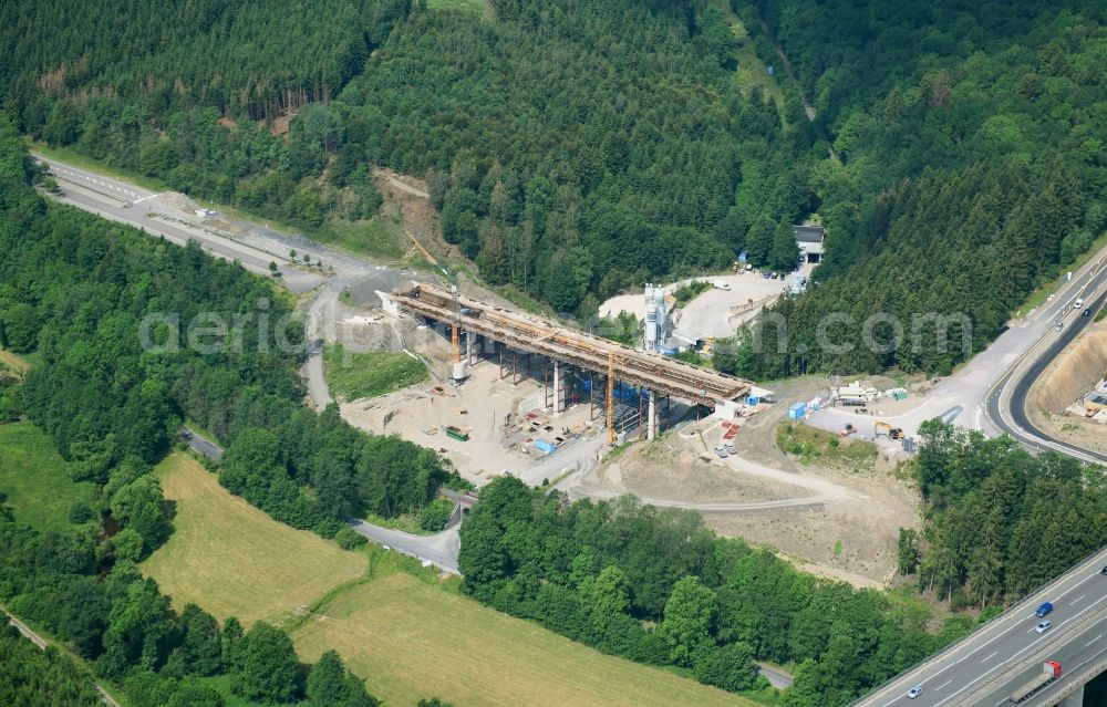 Olpe from the bird's eye view: New construction of the bridge structure of Talbruecke Oehringhausen in Olpe in the state North Rhine-Westphalia, Germany