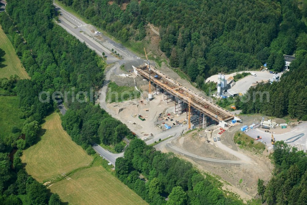 Aerial image Olpe - New construction of the bridge structure of Talbruecke Oehringhausen in Olpe in the state North Rhine-Westphalia, Germany