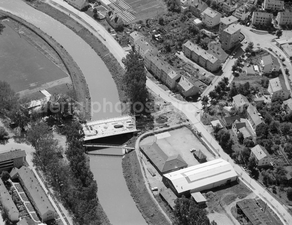 Aerial image Waiblingen - New construction of the bridge structure of the street Talstrasse over the River Rems in Waiblingen in the state Baden-Wuerttemberg, Germany
