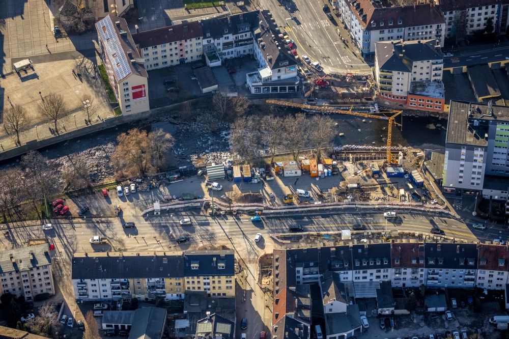 Aerial image Hagen - New construction of the bridge structure Volme Bruecke in Hagen at Ruhrgebiet in the state North Rhine-Westphalia, Germany