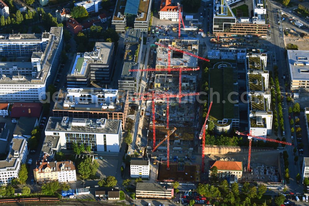 Aerial image München - Construction site for the new building of an Office building - Ensemble of iCampus Rhenania on Friedenstrasse corner Muehldorfstrasse in the district Berg am Laim in Munich in the state Bavaria, Germany