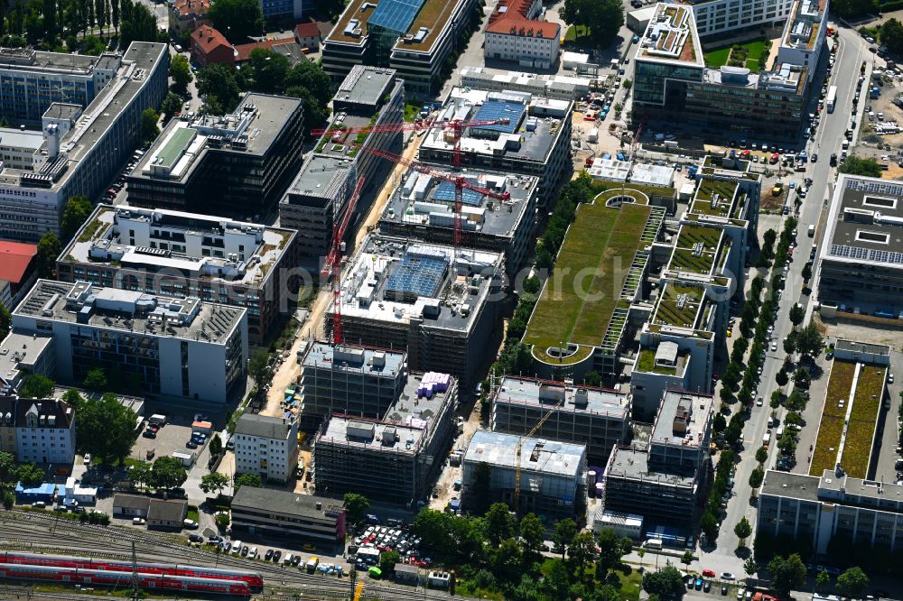 Aerial image München - Construction site for the new building of an Office building - Ensemble of iCampus Rhenania on Friedenstrasse corner Muehldorfstrasse in the district Berg am Laim in Munich in the state Bavaria, Germany