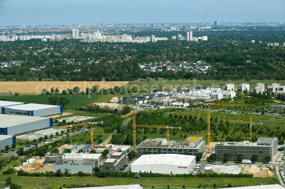 Aerial image Schönefeld - Construction site for the new building of an office building - ensemble on Mizarstrasse in Schoenefeld in the state Brandenburg, Germany