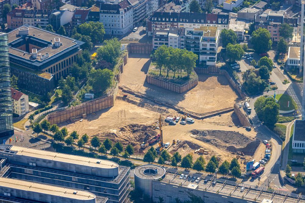 Aerial image Düsseldorf - Construction site for the new building of an Office building - Ensemble PANDION OFFICEHOME Rise on street Voelklinger Strasse in the district Unterbilk in Duesseldorf at Ruhrgebiet in the state North Rhine-Westphalia, Germany
