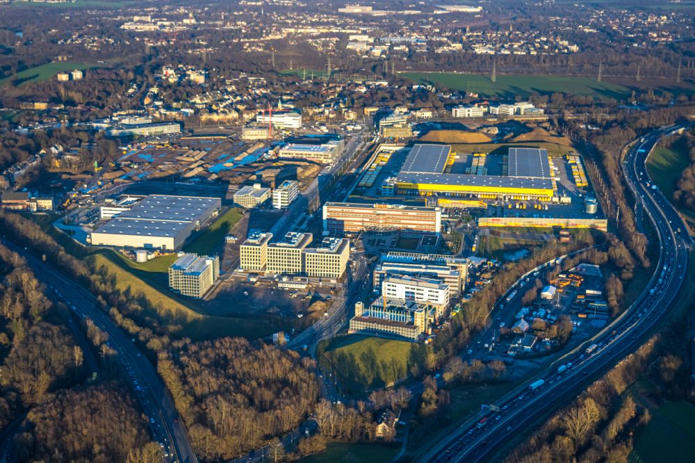 Aerial photograph Bochum - Construction site for the new building of an office building - ensemble at the O-Werk- Campus on street Suttner-Nobel-Allee in Bochum at Ruhrgebiet in the state North Rhine-Westphalia, Germany