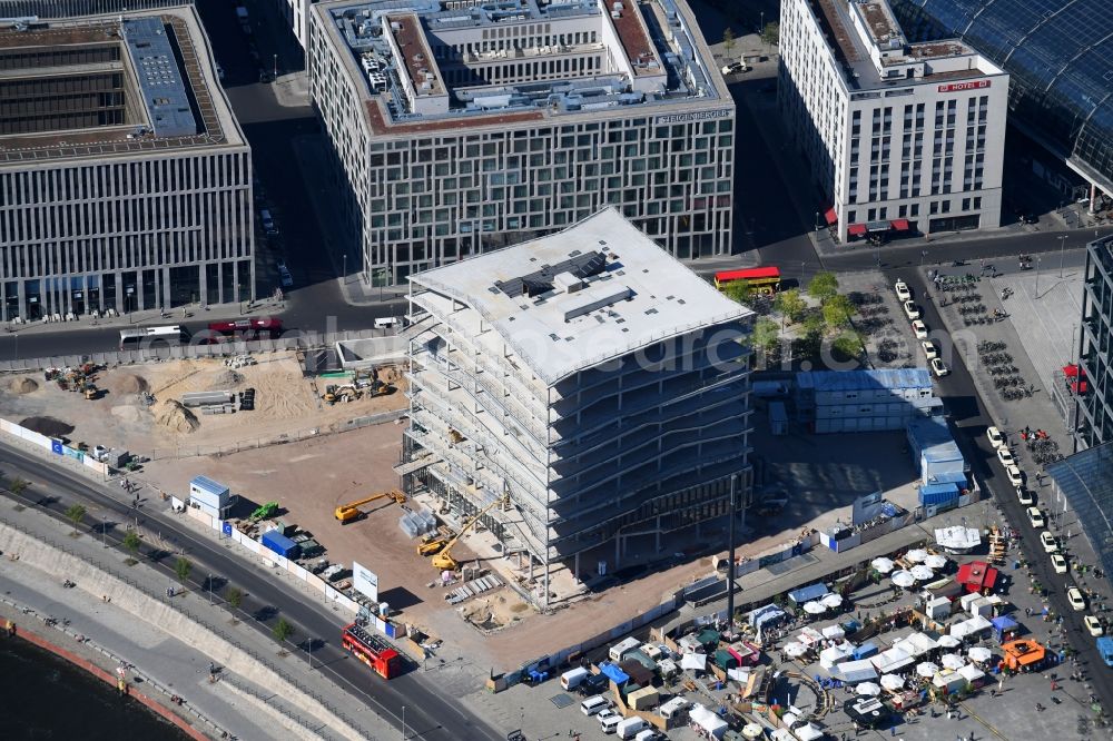 Aerial image Berlin - Construction site to build a new office and commercial building cube berlin on Washingtonplatz - Rahel-Hirsch-Strasse in Berlin, Germany