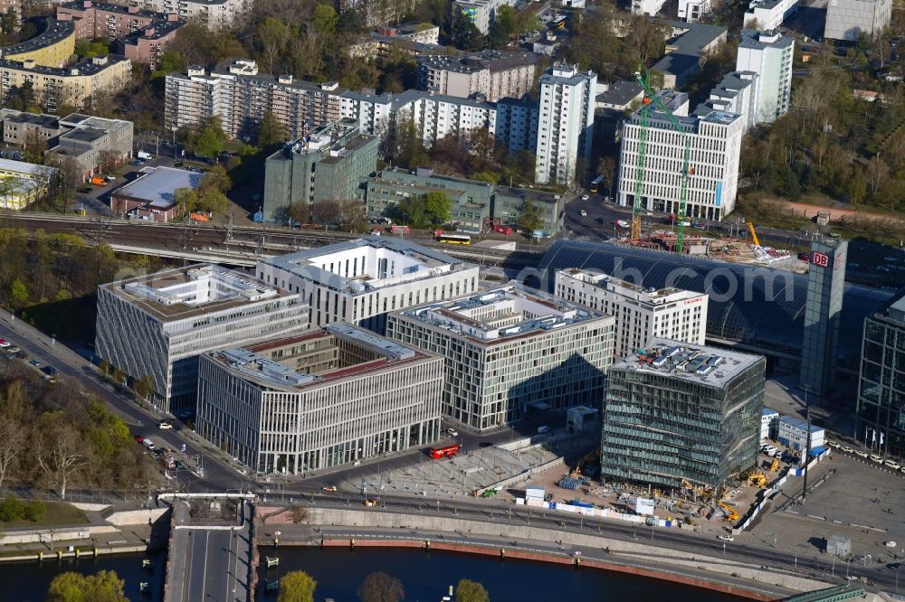 Aerial photograph Berlin - Construction site to build a new office and commercial building cube berlin on Washingtonplatz - Rahel-Hirsch-Strasse in Berlin, Germany