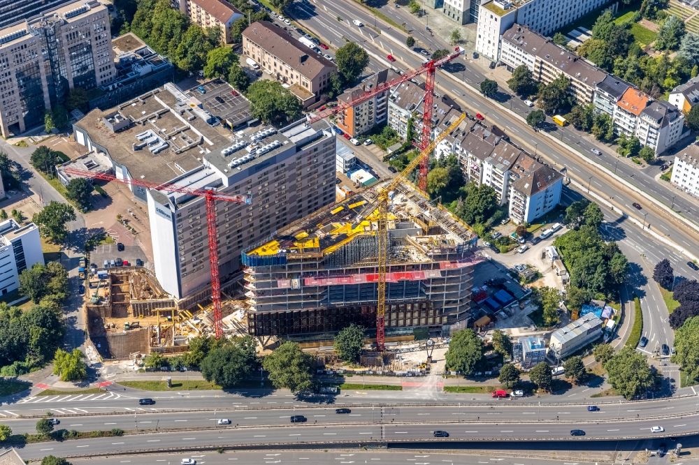 Düsseldorf from above - Construction site to build a new office and commercial building Eclipse at the Kennedydamm in Duesseldorf at Ruhrgebiet in the state North Rhine-Westphalia, Germany