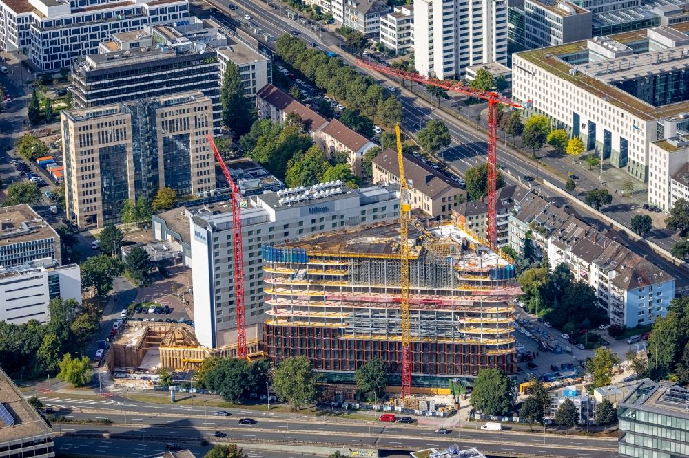 Düsseldorf from above - Construction site for a new office and commercial building Eclipse on Georg-Glock-Strasse in the district of Golzheim in Dusseldorf in the Ruhr area in the state of North Rhine-Westphalia, Germany