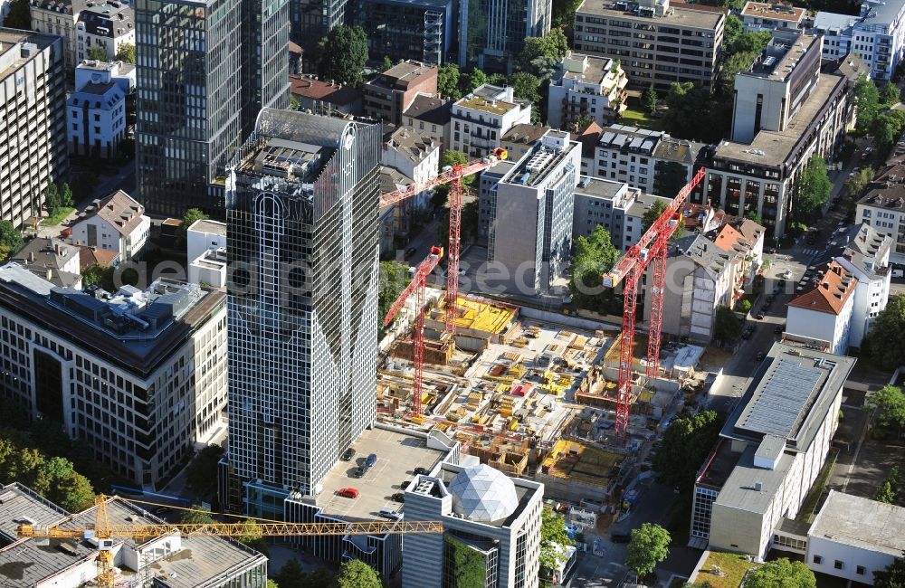 Aerial image Frankfurt am Main - Construction site to build a new office and retail building at the high-rise Rhine-Main Center in the center of Frankfurt / Main, Hesse