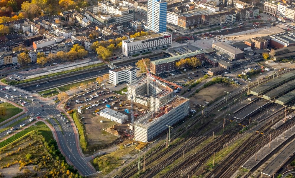 Aerial photograph Duisburg - Construction site to build a new office and commercial building Koloniestrasse - Wuhanstrasse in Duisburg in the state North Rhine-Westphalia, Germany