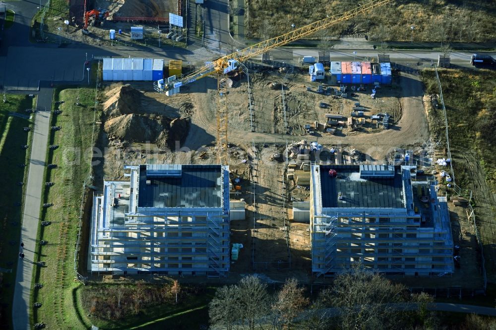 Aerial image Potsdam - Construction site for the new office buildings on Konrad-Zuse-Ring in the district Nedlitz in Potsdam in the state Brandenburg, Germany