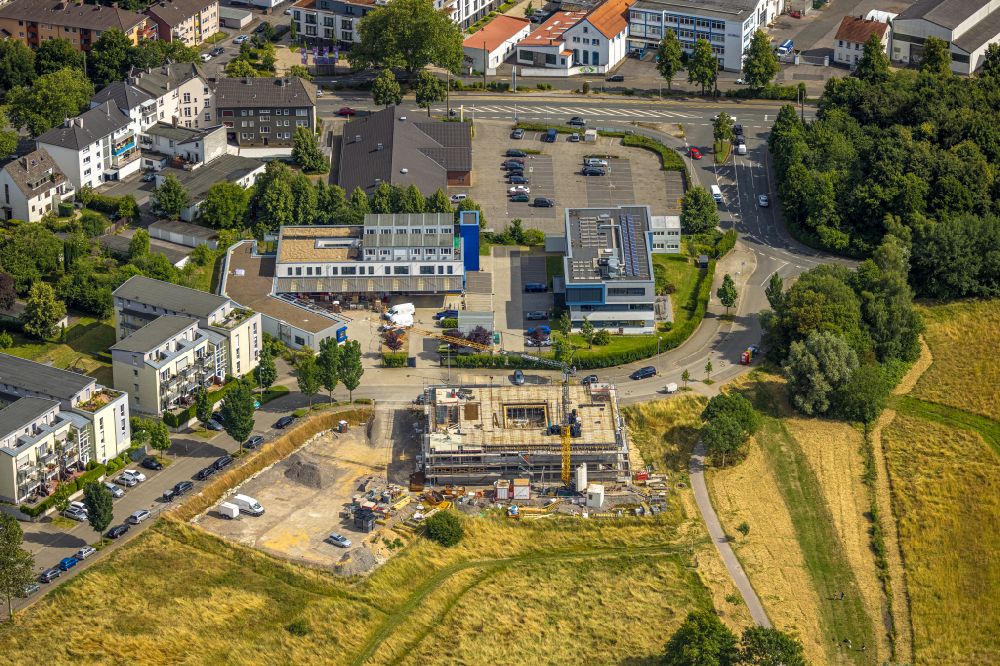 Aerial image Witten - Construction site of a new office building complex next to the Netto supermarket branch on Rosi-Wolfstein-Strasse in the Annen part of Witten in the state of North Rhine-Westphalia