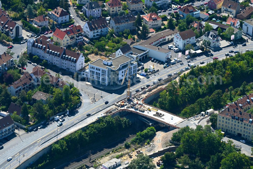 Aerial photograph Würzburg - New construction of the bridge structure Siligmuellerbruecke on street B19 in Wuerzburg in the state Bavaria, Germany