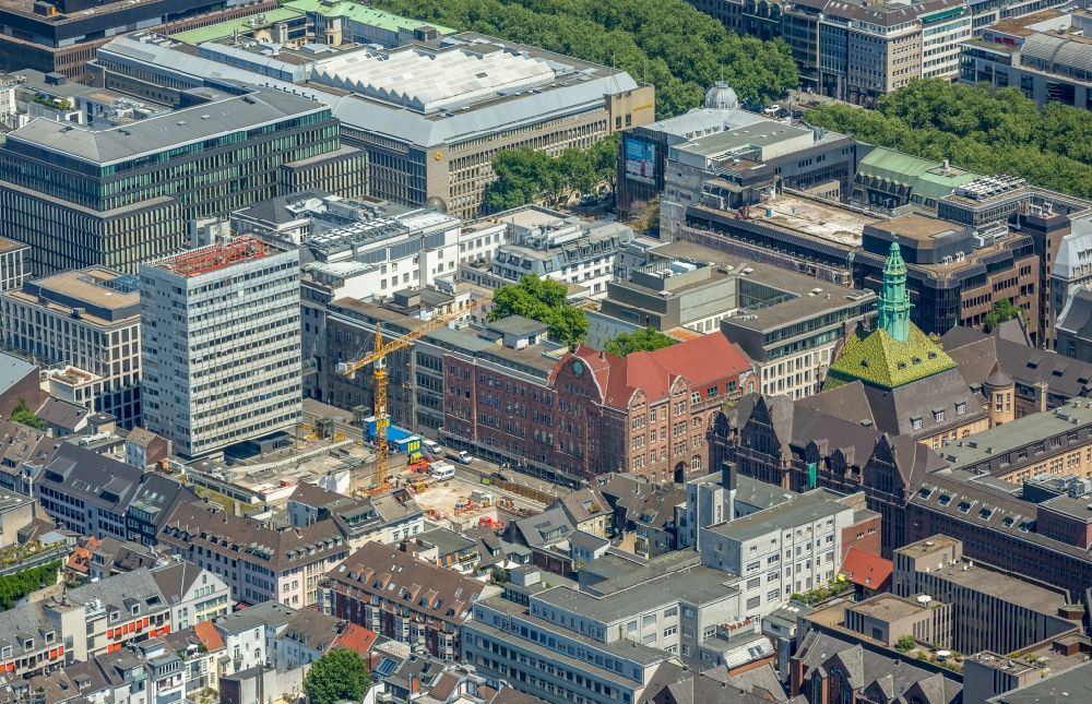Aerial photograph Düsseldorf - Construction site to build a new office and commercial building Carlsquartier on corner Bastion-Kasernenstrasse in the district Carlstadt in Duesseldorf in the state North Rhine-Westphalia, Germany