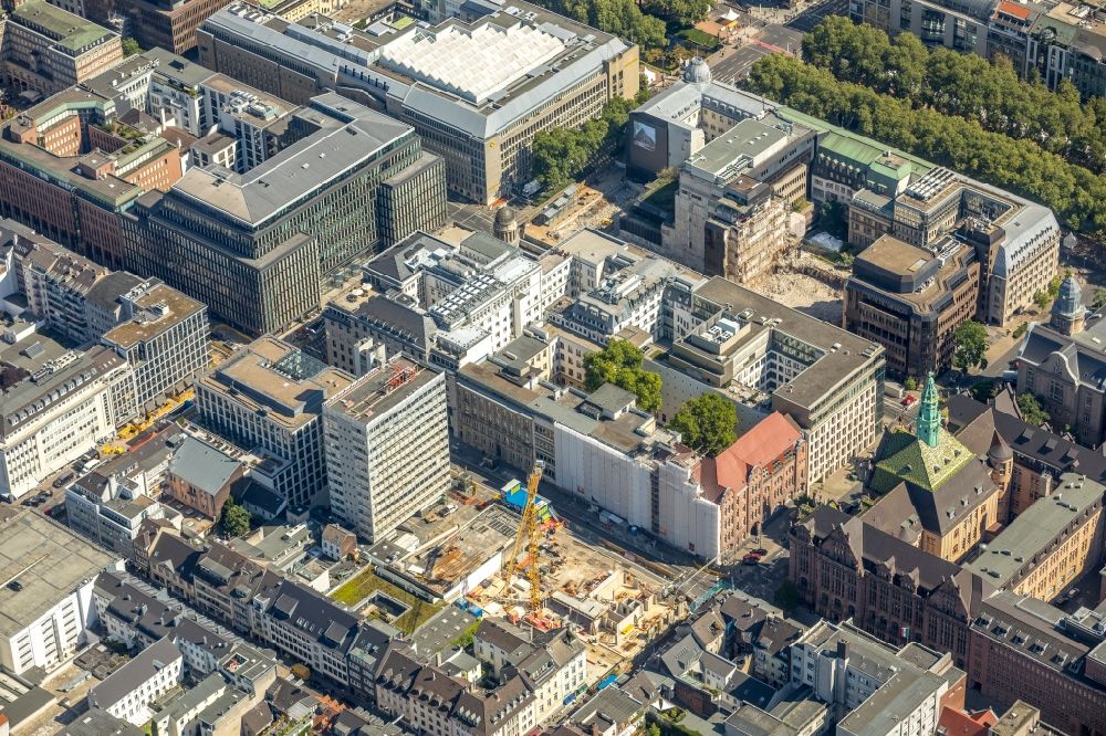 Aerial image Düsseldorf - Construction site to build a new office and commercial building Carlsquartier on corner Bastion-Kasernenstrasse in the district Carlstadt in Duesseldorf in the state North Rhine-Westphalia, Germany