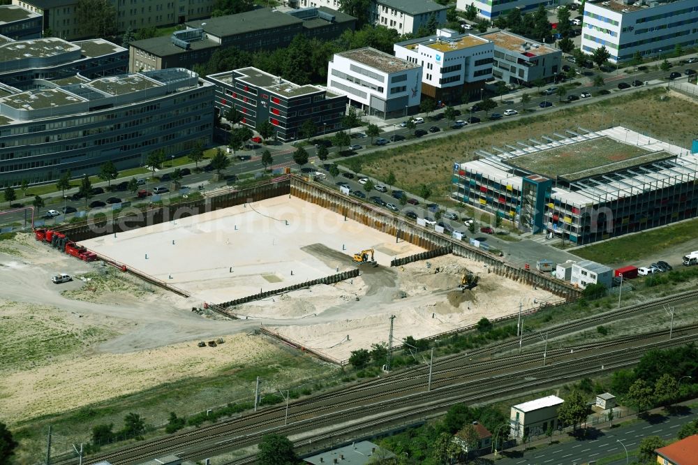 Berlin from above - Construction site for the new building of Campus-Hotel Adlershof on Wagner-Regeny-Strasse in the district Treptow-Koepenick in Berlin, Germany