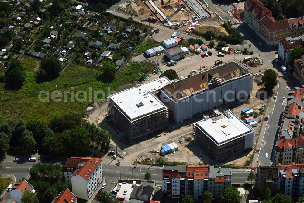 Leipzig from above - Construction site for the new building Campus Quartiersschule Oberschule - oeffentliche Einrichtungen in of Ihmelsstrasse - Wurzner Strasse - Kroenerstrasse in the district Sellerhausen in Leipzig in the state Saxony, Germany