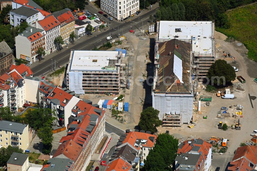 Aerial image Leipzig - Construction site for the new building Campus Quartiersschule Oberschule - oeffentliche Einrichtungen in of Ihmelsstrasse - Wurzner Strasse - Kroenerstrasse in the district Sellerhausen in Leipzig in the state Saxony, Germany