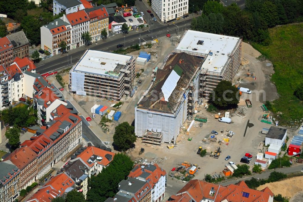 Aerial photograph Leipzig - Construction site for the new building Campus Quartiersschule Oberschule - oeffentliche Einrichtungen in of Ihmelsstrasse - Wurzner Strasse - Kroenerstrasse in the district Sellerhausen in Leipzig in the state Saxony, Germany