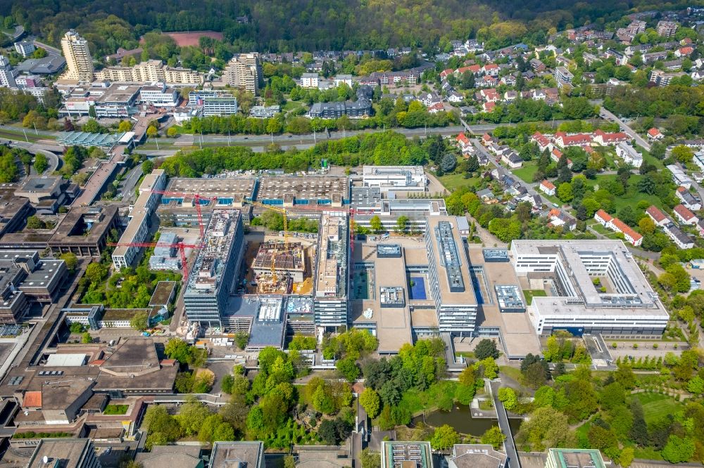 Bochum from the bird's eye view: Construction site for the new building on the campus of RUB Ruhr-Universitaet Bochum in North Rhine-Westphalia