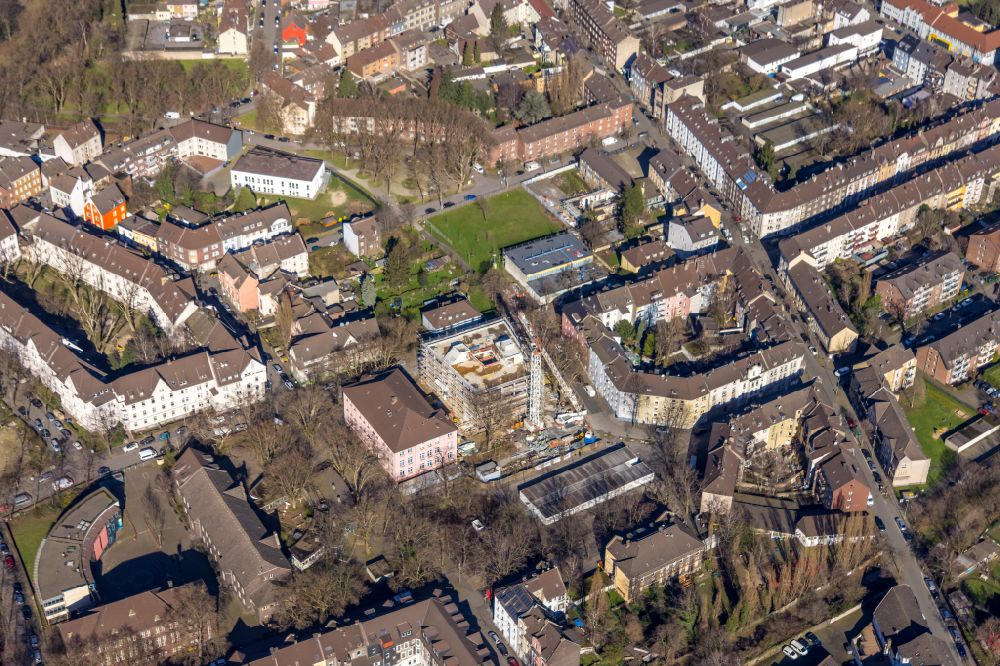Aerial photograph Duisburg - Construction site for the new building on the campus at Gillhausenstrasse - Gertrudenstrasse in the district Marxloh in Duisburg at Ruhrgebiet in the state North Rhine-Westphalia, Germany
