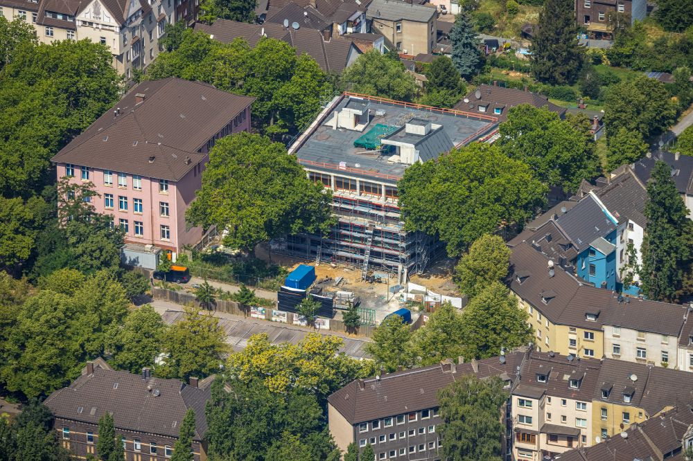 Aerial image Duisburg - Construction site for the new building on the campus at Gillhausenstrasse - Gertrudenstrasse in the district Marxloh in Duisburg at Ruhrgebiet in the state North Rhine-Westphalia, Germany