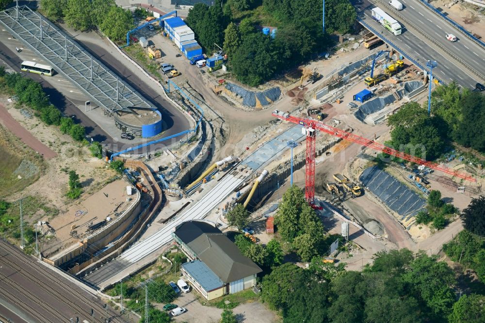 Magdeburg from the bird's eye view: Construction site for the new channel building Citytunnel in Magdeburg in the state Saxony-Anhalt