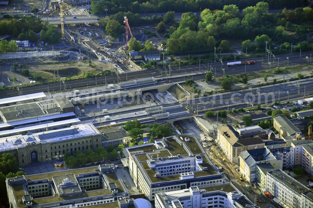 Magdeburg from above - Construction site for the new channel building Citytunnel in Magdeburg in the state Saxony-Anhalt