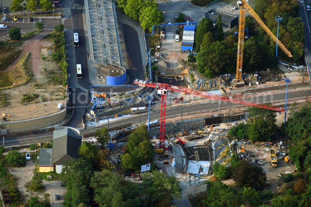 Aerial image Magdeburg - Construction site for the new channel building Citytunnel in Magdeburg in the state Saxony-Anhalt