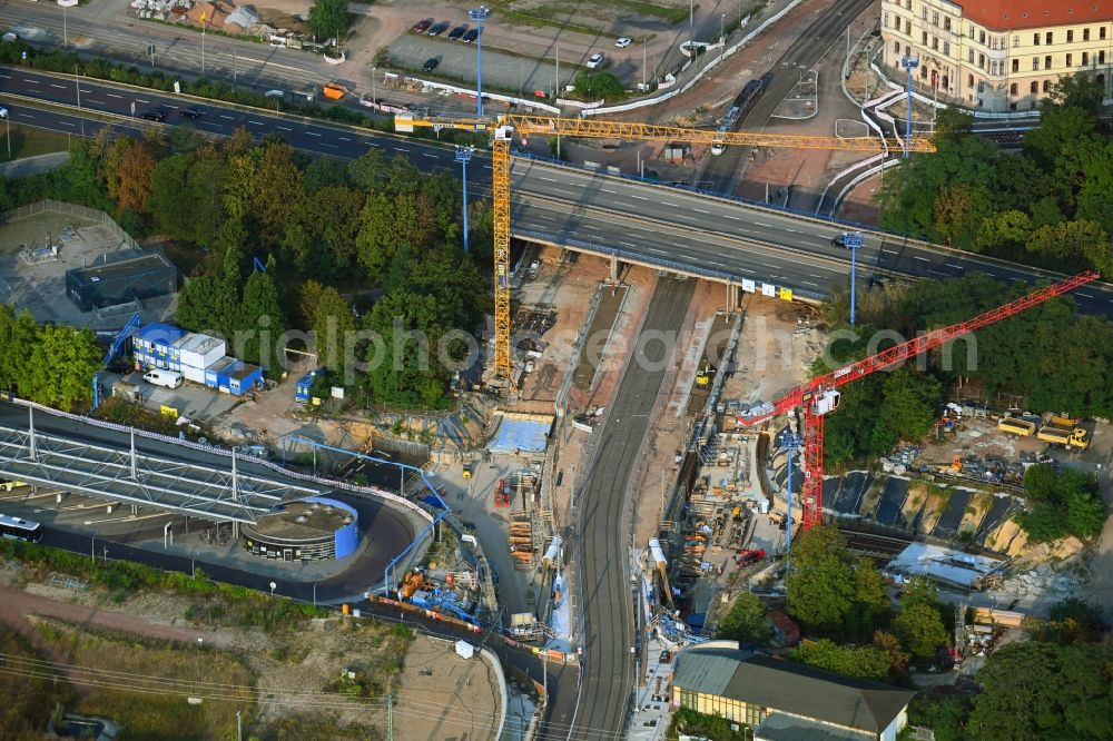 Magdeburg from above - Construction site for the new channel building Citytunnel in Magdeburg in the state Saxony-Anhalt