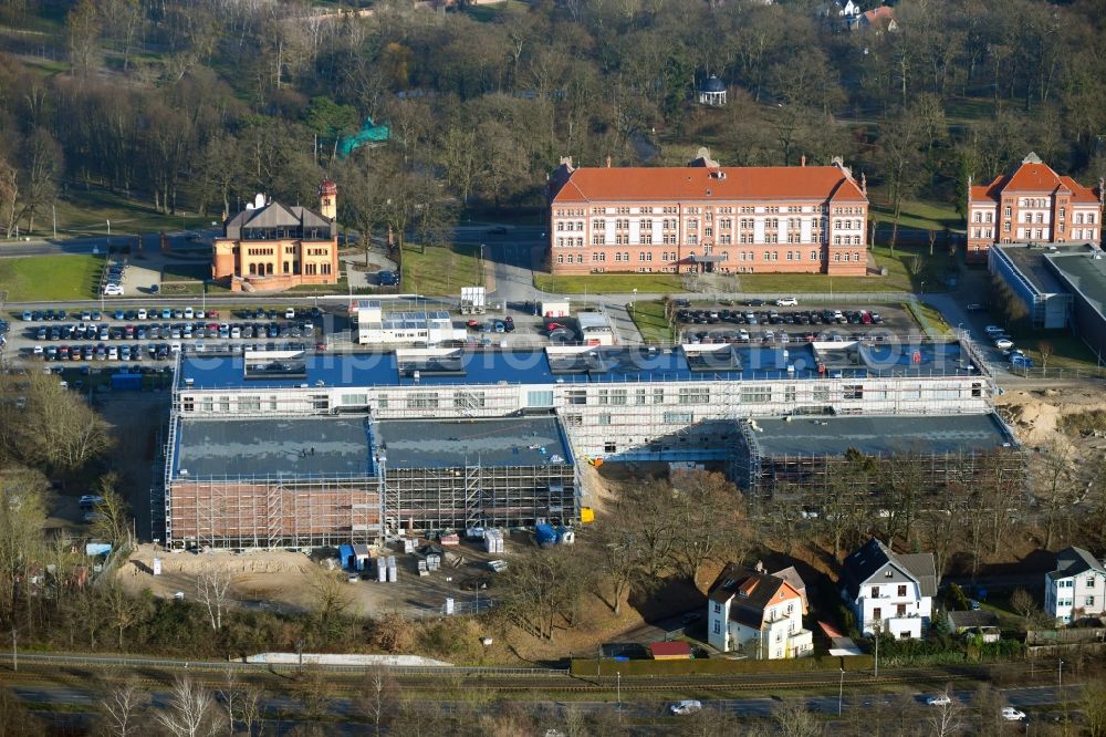 Schwerin from above - Construction site for the construction of depots and workshops in Schwerin in Mecklenburg-Vorpommern, Germany
