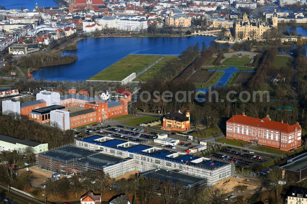 Schwerin from the bird's eye view: Construction site for the construction of depots and workshops in Schwerin in Mecklenburg-Vorpommern, Germany