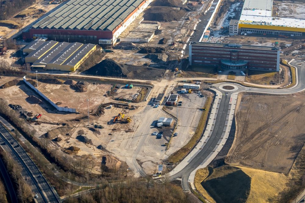Aerial photograph Bochum - Construction site to build a new building complex on the site of the logistics center in the development area MARK 51A?7 in Bochum in the state North Rhine-Westphalia, Germany
