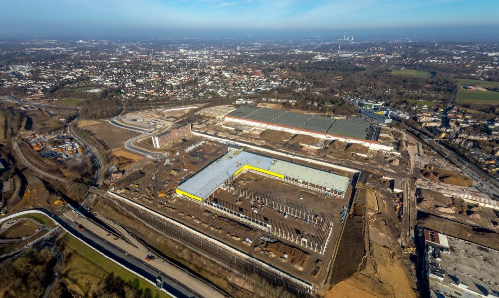 Bochum from above - Construction site to build a new building complex on the site of the logistics center in the development area MARK 51A?7 in Bochum in the state North Rhine-Westphalia, Germany