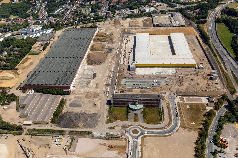 Bochum from the bird's eye view: Construction site to build a new building complex on the site of the logistics center in the development area MARK 51A?7 in Bochum in the state North Rhine-Westphalia, Germany