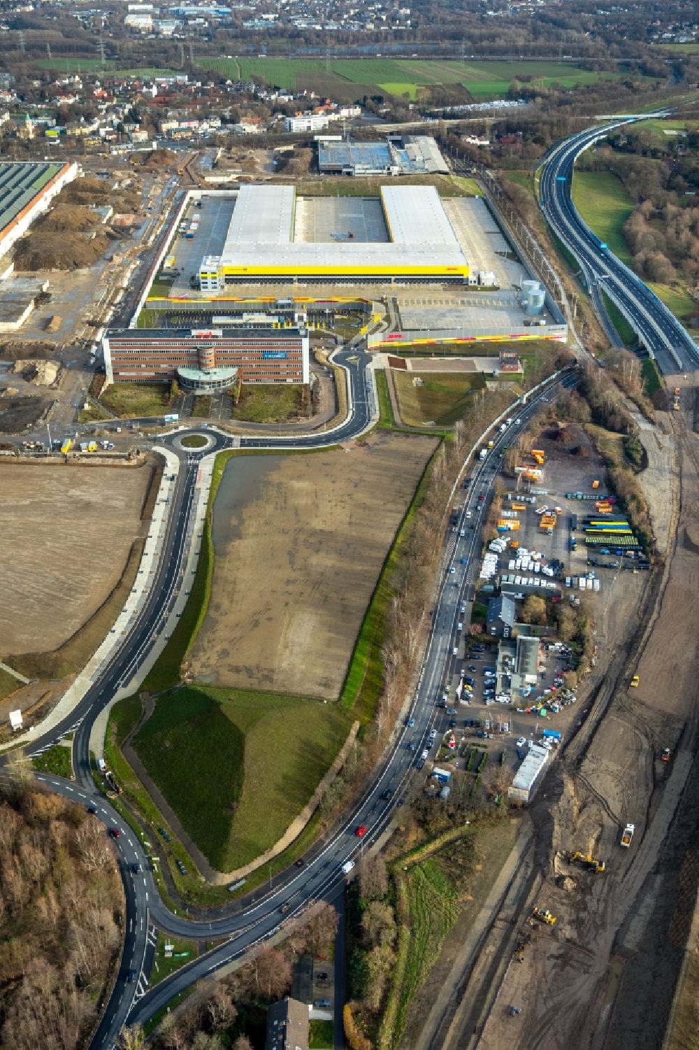 Bochum from above - Construction site to build a new building complex on the site of the logistics center in the development area MARK 51A?7 in Bochum in the state North Rhine-Westphalia, Germany