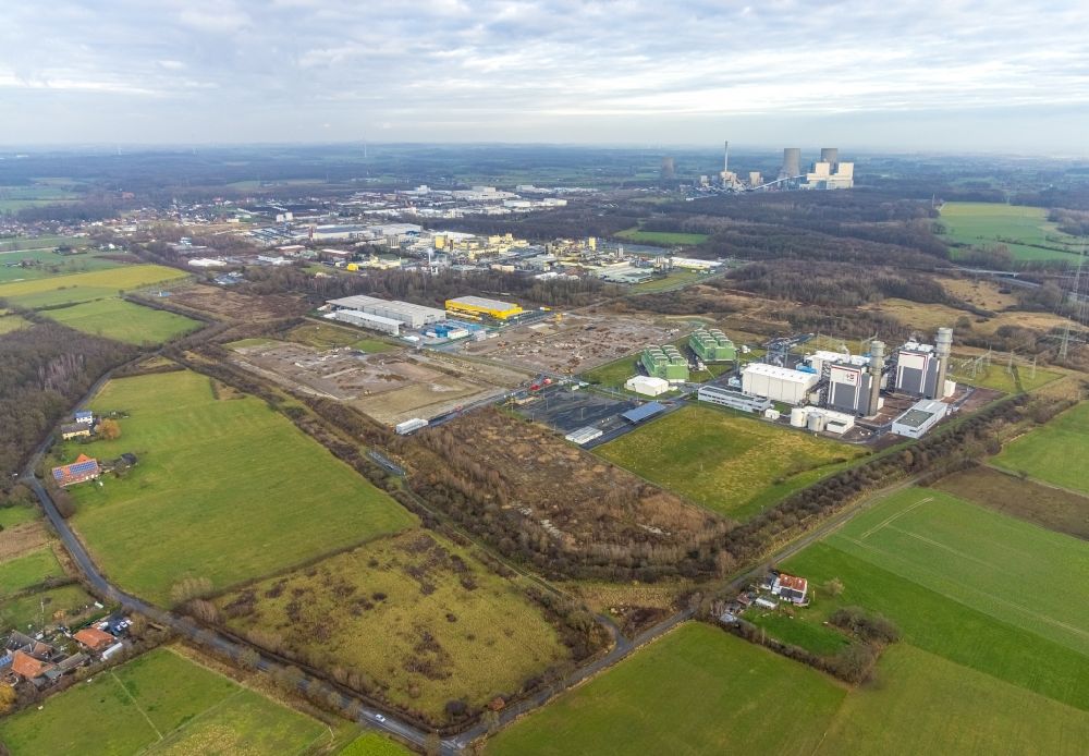 Hamm from the bird's eye view: Construction site to build a new building complex on the site of the logistics center and Distribution Park in the district Uentrop in Hamm in the state North Rhine-Westphalia, Germany