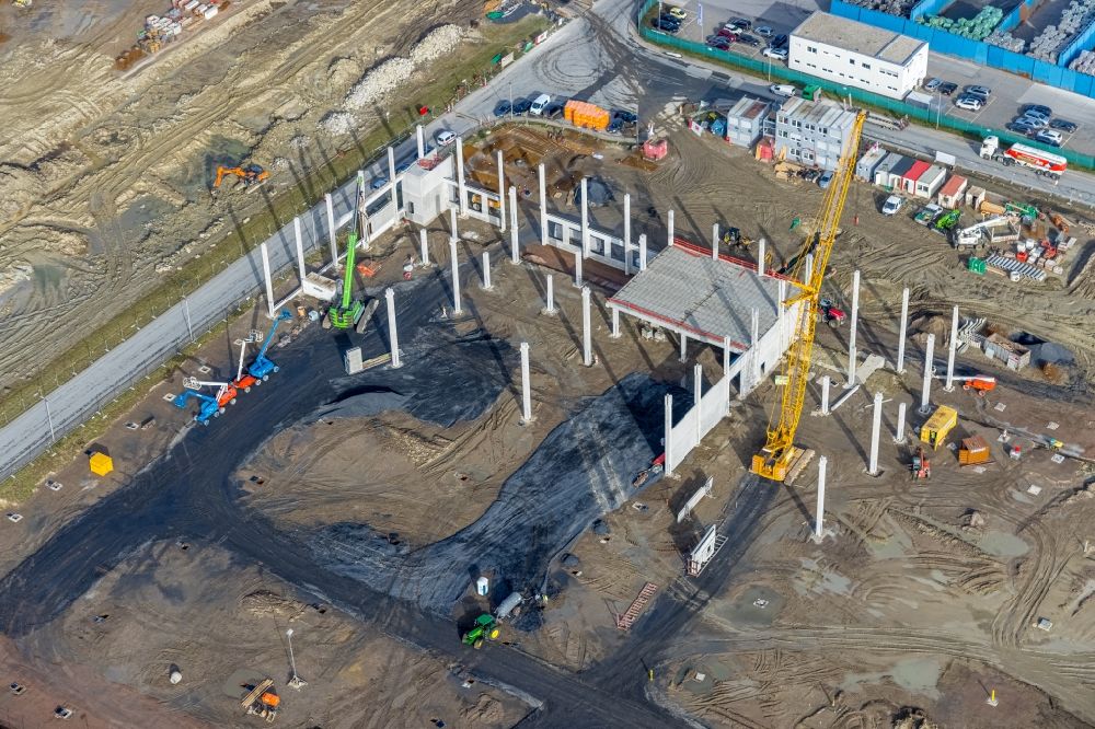 Hamm from the bird's eye view: Construction site to build a new building complex on the site of the logistics center and Distribution Park in the district Uentrop in Hamm in the state North Rhine-Westphalia, Germany