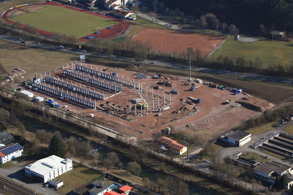 Steinen from the bird's eye view: Construction site for the new building of DPD Logistics center in Steinen in the state Baden-Wuerttemberg