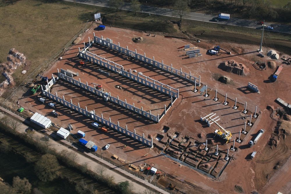 Steinen from the bird's eye view: Construction site for the new building of DPD Logistics center in Steinen in the state Baden-Wuerttemberg