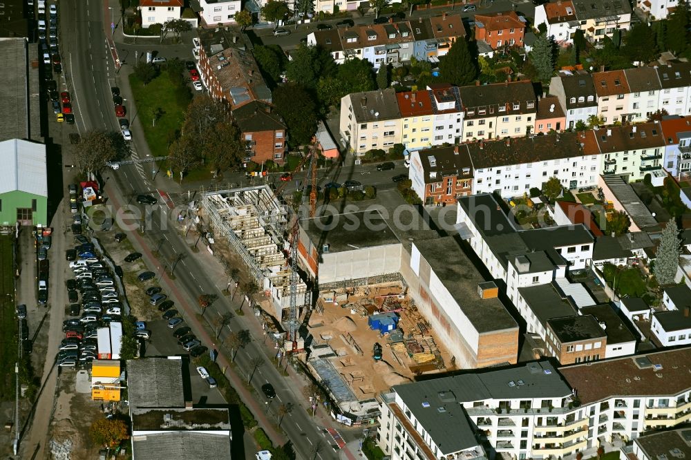 Aerial photograph Mannheim - Construction site for the new building on the former premises of the DATIS IT-Services GmbH on Neustadter Strasse in Mannheim in the state Baden-Wuerttemberg, Germany