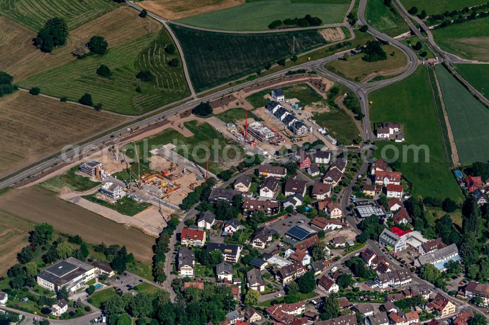 Kirchzarten from the bird's eye view: Construction site for the new building Einfamilienhaus Siedlung in Kirchzarten in the state Baden-Wurttemberg, Germany