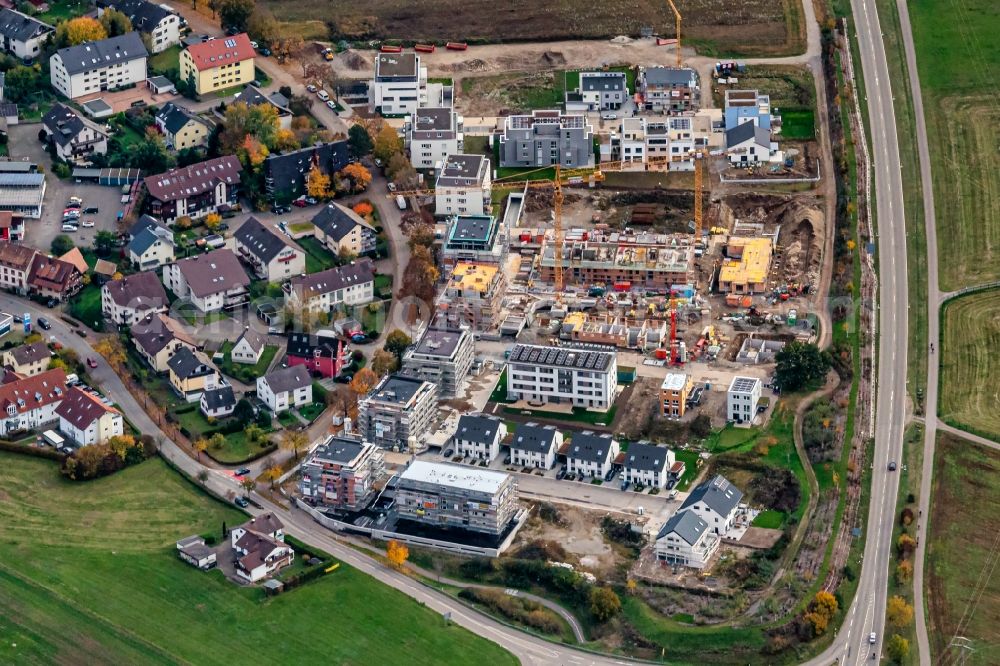 Kirchzarten from above - Construction site for the new building Einfamilienhaus Siedlung in Kirchzarten in the state Baden-Wurttemberg, Germany