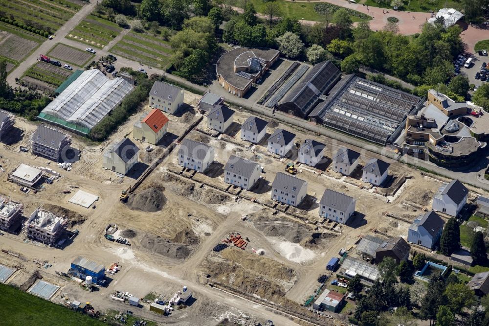 Aerial image Berlin - Construction site of NCC AB for single family and semi-detached house settlement on Mohriner Allee of the Britz part of Berlin in Germany