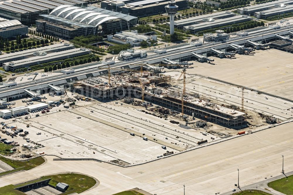 Aerial image München-Flughafen - Construction site for the new building Erweiterung Terminal 1 in Muenchen-Flughafen in the state Bavaria, Germany