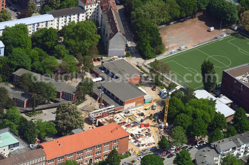 Aerial photograph Hamburg - Construction site for a new extension to the Lerchenfeld Gymnasium school in Hamburg, Germany